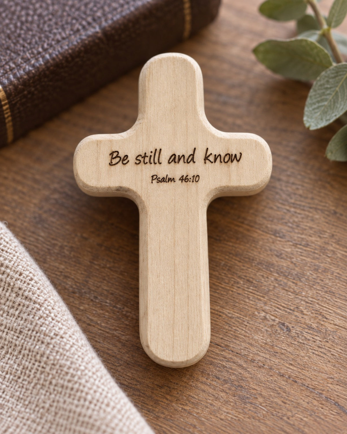 Poplar pocket cross engraved Be still and know Psalm 46:10