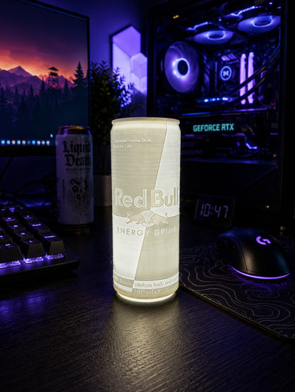 Can-style lithophane desk lamp glowing on a gaming desk