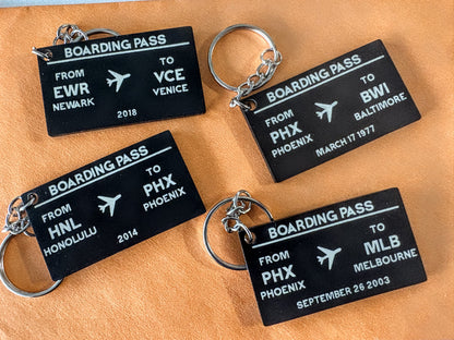 Personalized aviation boarding pass keychain detail